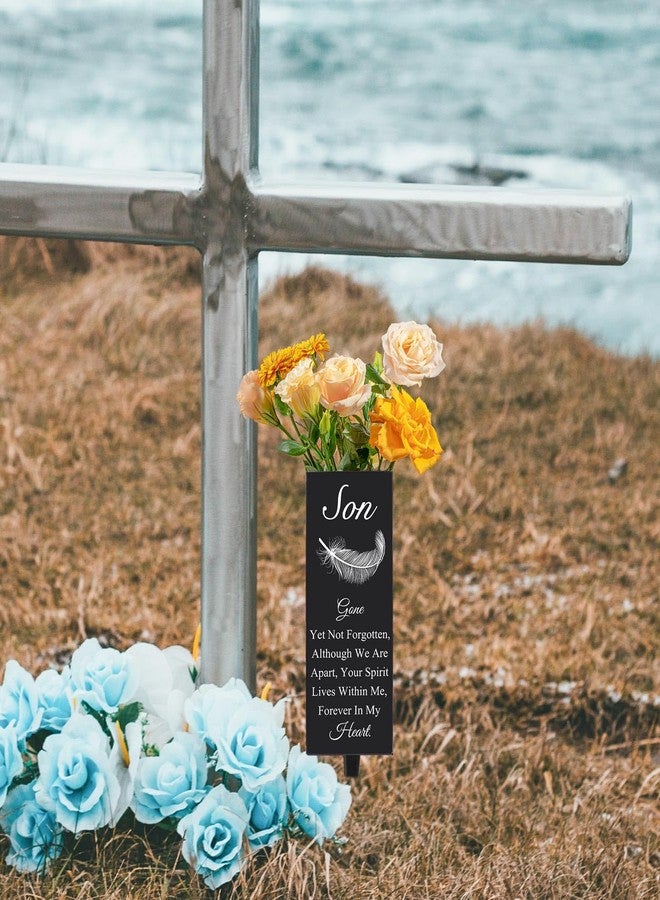 Oooct Son Cemetery Vases for Grave, Metal Cemetery Grave Flower Vase with Stake, Son Grave Cemetery Decorations, Metal Memorial Grave Markers, Graveside Decor Sign for Grave Outdoor Yard - Image 5